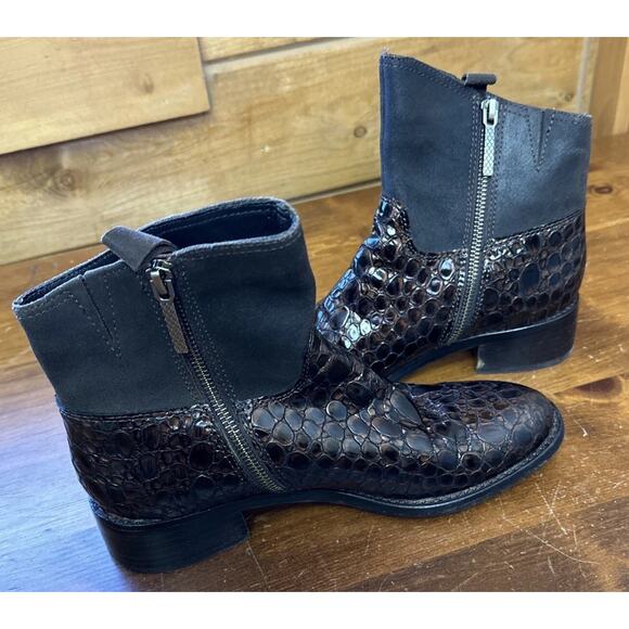 Donald J Pliner Zula Leather Croc Embossed Moto Boots Brown Size 8 M City Grunge - Picture 5 of 12